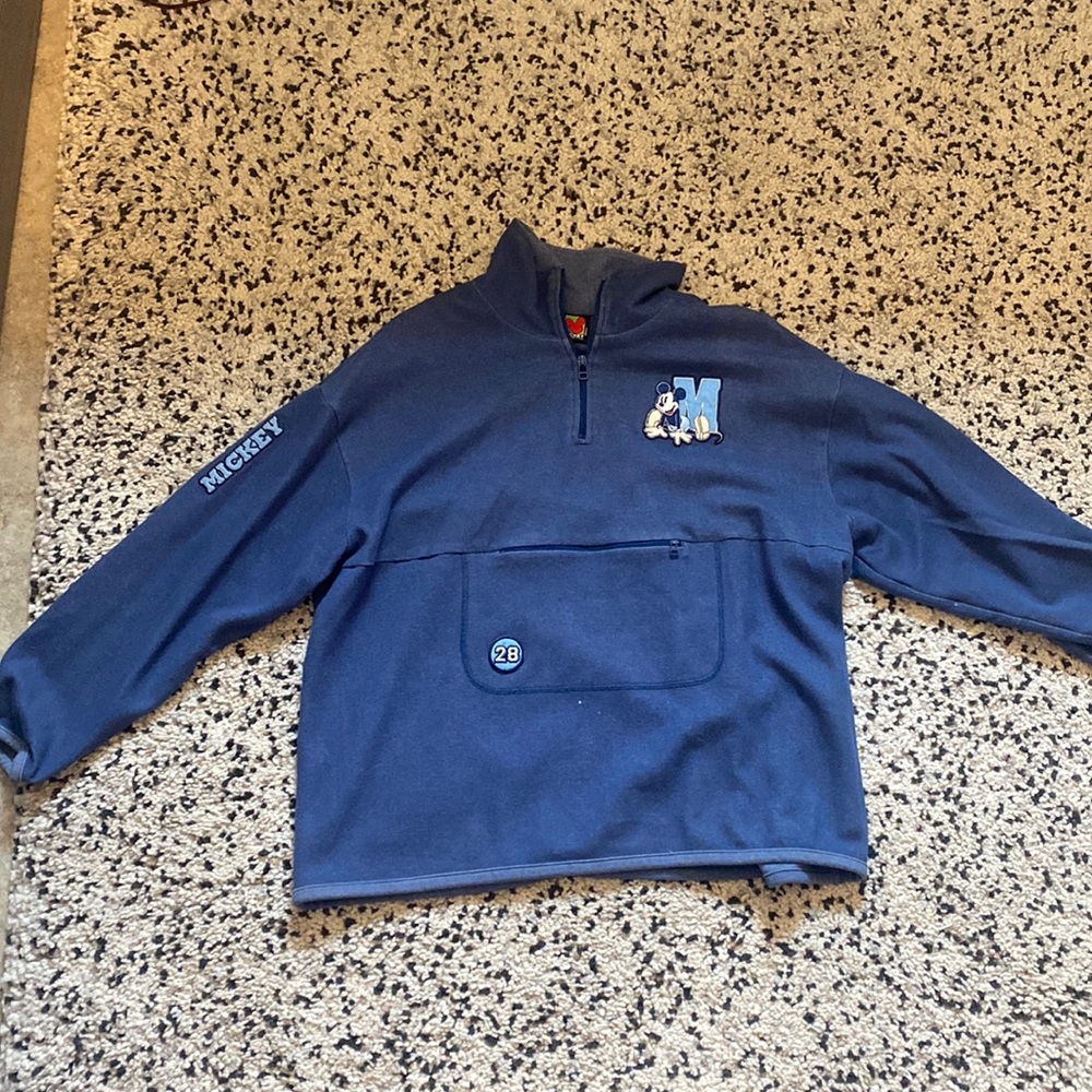 Mickey unlimited Large quarter zip vintage “M” Patch Navy Super Soft